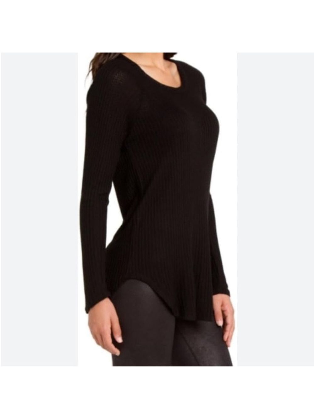 CHASER long sleeve waffle thermal top round neck shirtail hem black size large